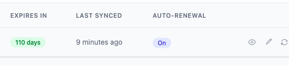 Domainion domains table showing hdc0.xyz auto-renew status as on